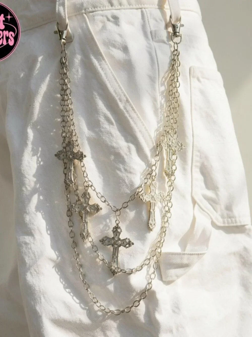Y2k 2000s style Silver Cross Chain Belt